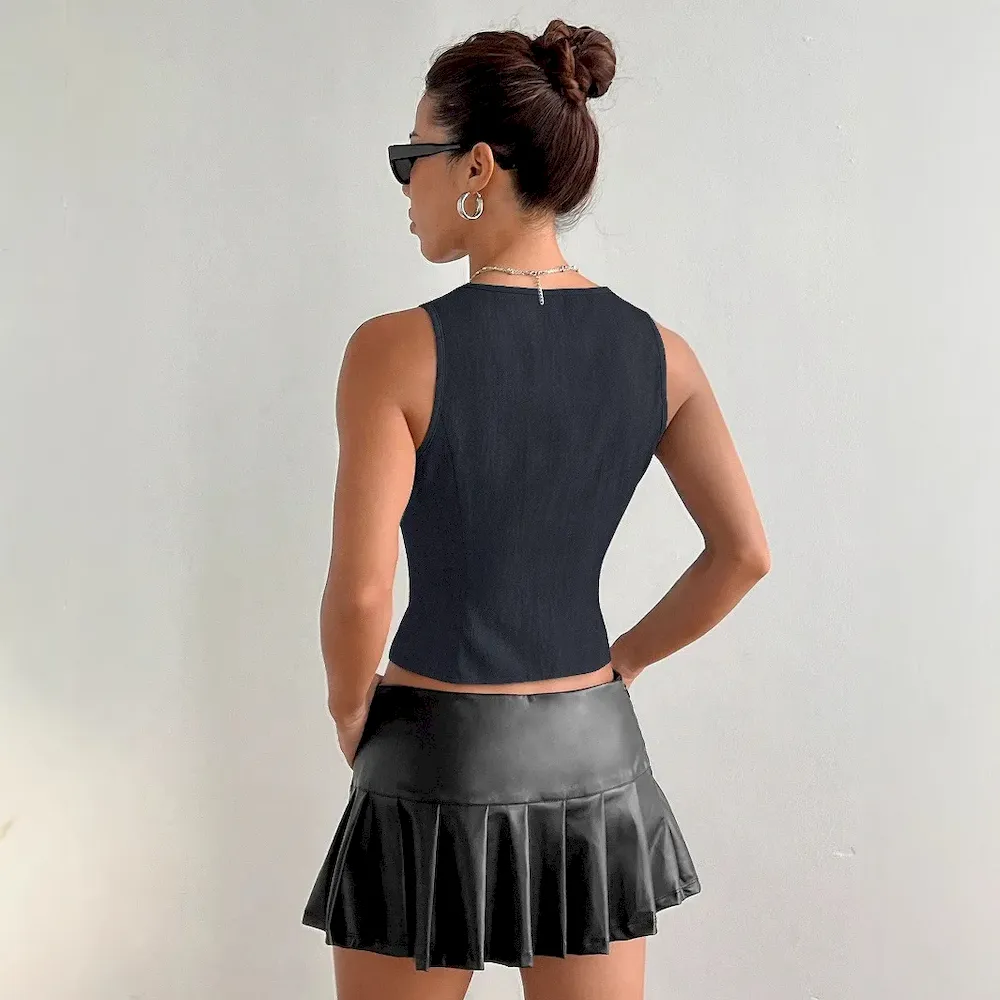 Women Fashion Solid Color Lace-Up Slim-Fit Tank Top - Image 4