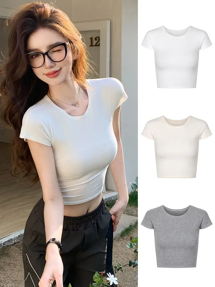 Slim-Fit Crop Top Women Basic Summer Short-Sleeved Casual Short T-Shirt - Image 3