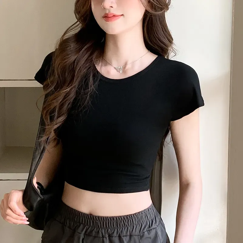 Slim-Fit Crop Top Women Basic Summer Short-Sleeved Casual Short T-Shirt - Image 6