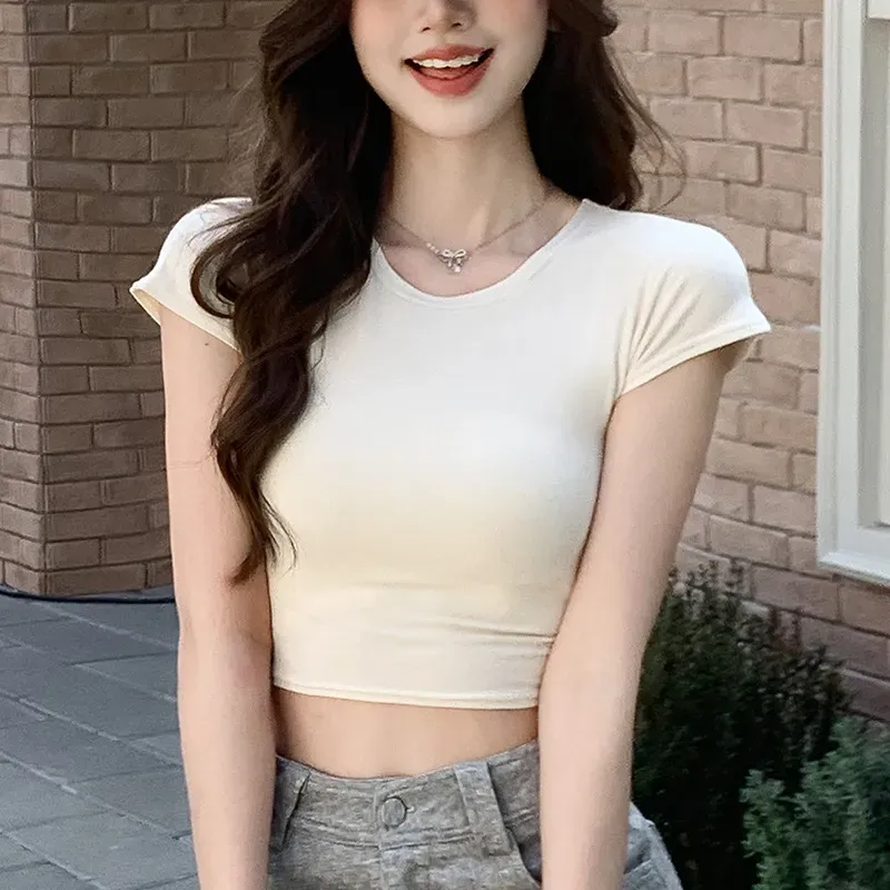 Slim-Fit Crop Top Women Basic Summer Short-Sleeved Casual Short T-Shirt - Image 8
