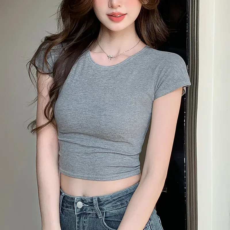 Slim-Fit Crop Top Women Basic Summer Short-Sleeved Casual Short T-Shirt - Image 9
