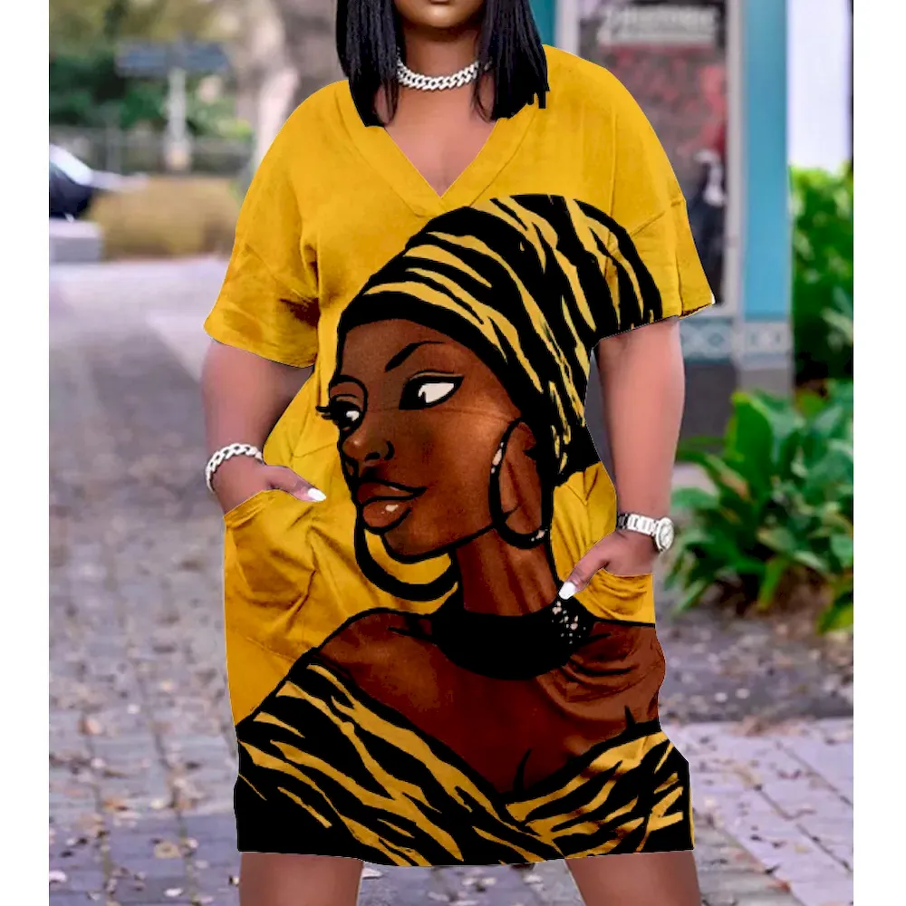 Women Fashion Casual Plus Size Printed V-Neck Short-Sleeve Loose Dress - Image 11