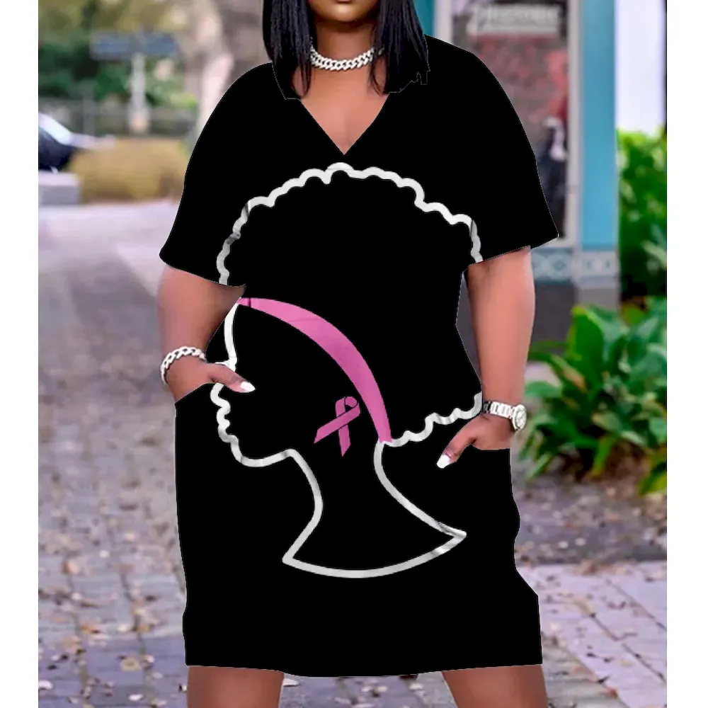 Women Fashion Casual Plus Size Printed V-Neck Short-Sleeve Loose Dress - Image 15