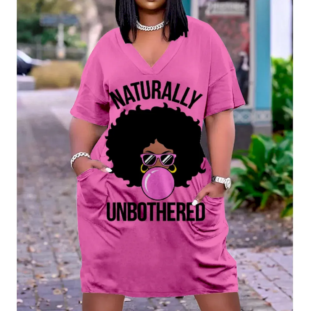 Women Fashion Casual Plus Size Printed V-Neck Short-Sleeve Loose Dress - Image 29