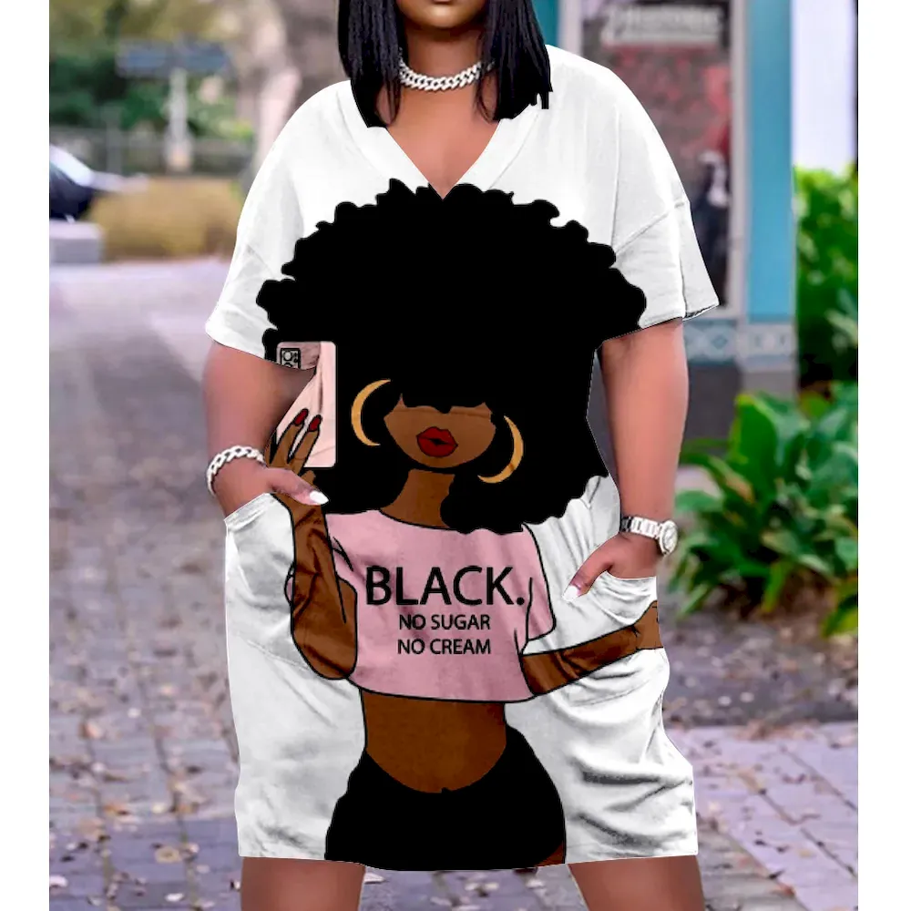 Women Fashion Casual Plus Size Printed V-Neck Short-Sleeve Loose Dress - Image 30