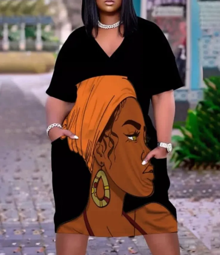 Women Fashion Casual Plus Size Printed V-Neck Short-Sleeve Loose Dress - Image 40