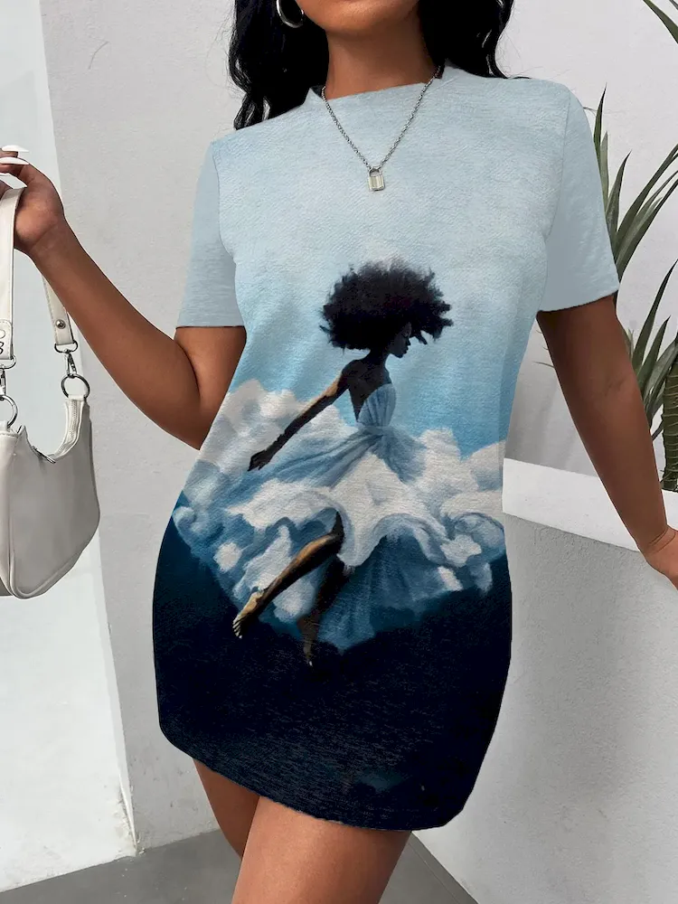 Women Fashion Casual Plus Size Printed V-Neck Short-Sleeve Loose Dress - Image 56