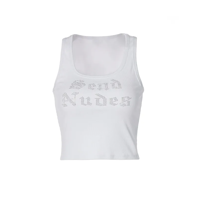 Women'S Fashion Letter Rhinestone Sleeveless Cropped Top - Image 5