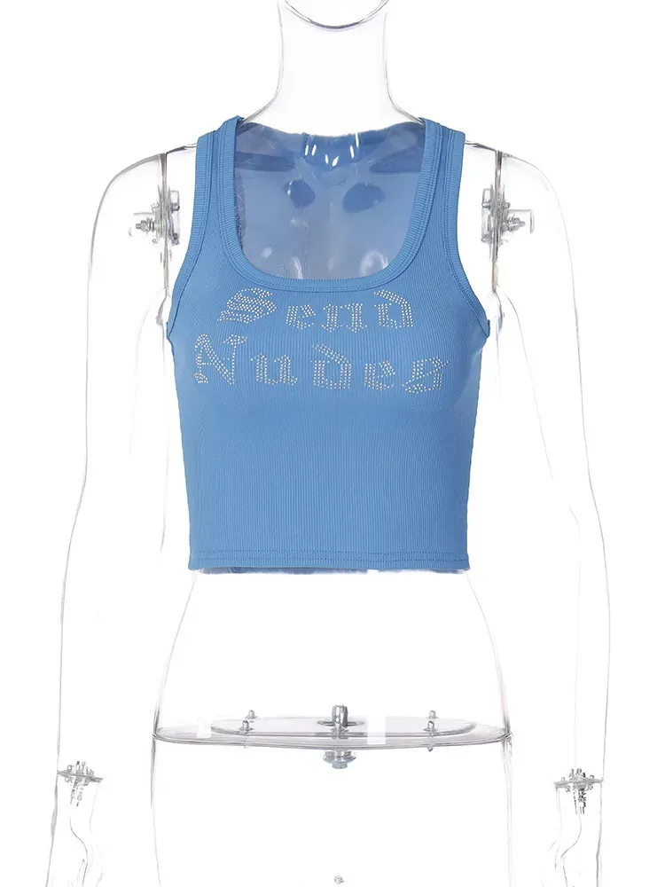 Women'S Fashion Letter Rhinestone Sleeveless Cropped Top - Image 8