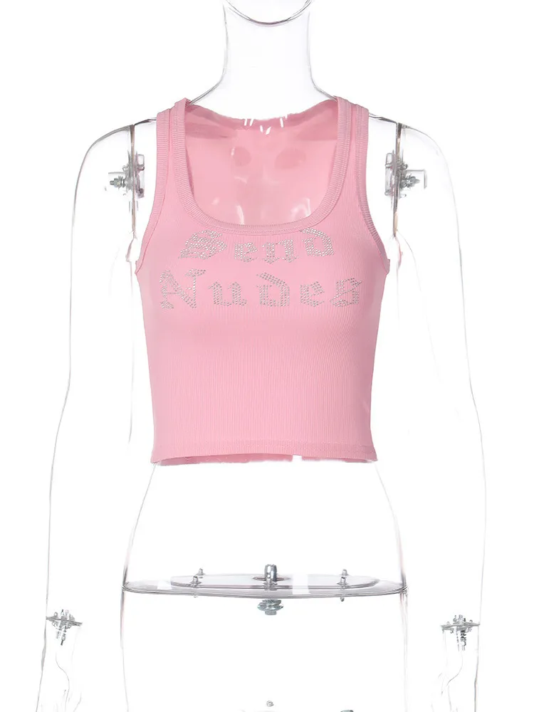 Women'S Fashion Letter Rhinestone Sleeveless Cropped Top - Image 9