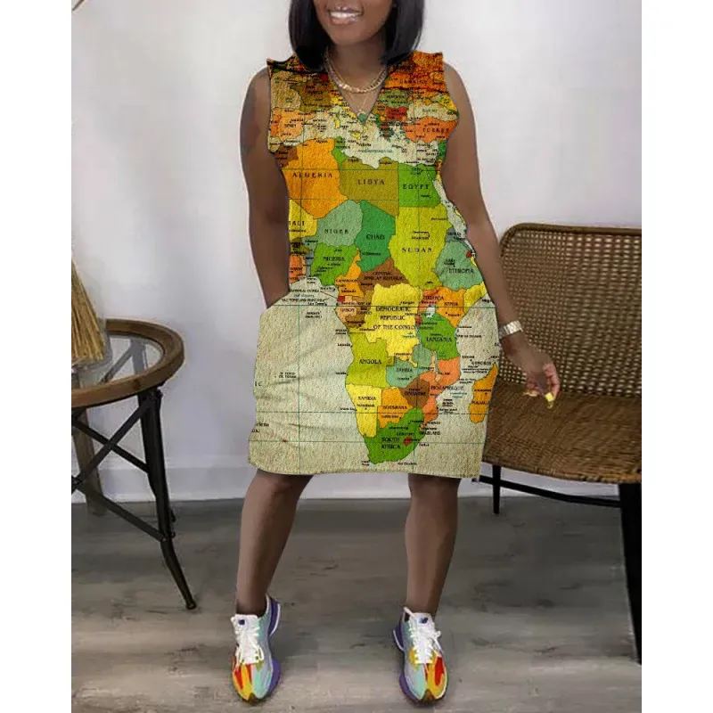 Women Fashion Casual V-Neck Sleeveless Loose Dress - Image 6