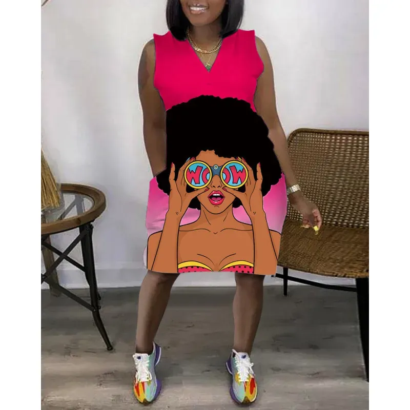 Women Fashion Casual V-Neck Sleeveless Loose Dress - Image 8