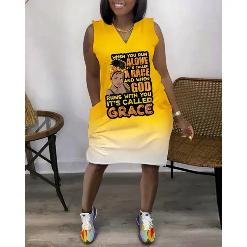 Women Fashion Casual V-Neck Sleeveless Loose Dress - Image 9