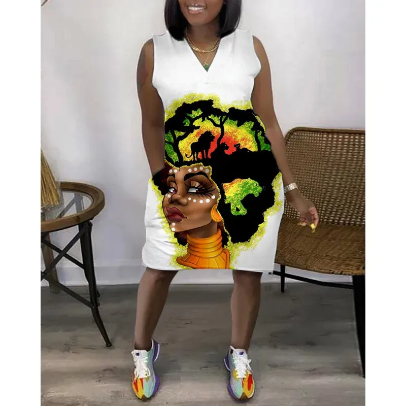 Women Fashion Casual V-Neck Sleeveless Loose Dress - Image 12