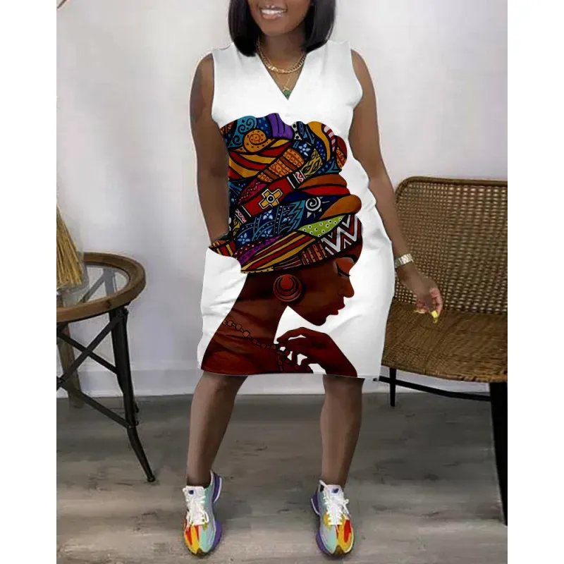 Women Fashion Casual V-Neck Sleeveless Loose Dress - Image 13