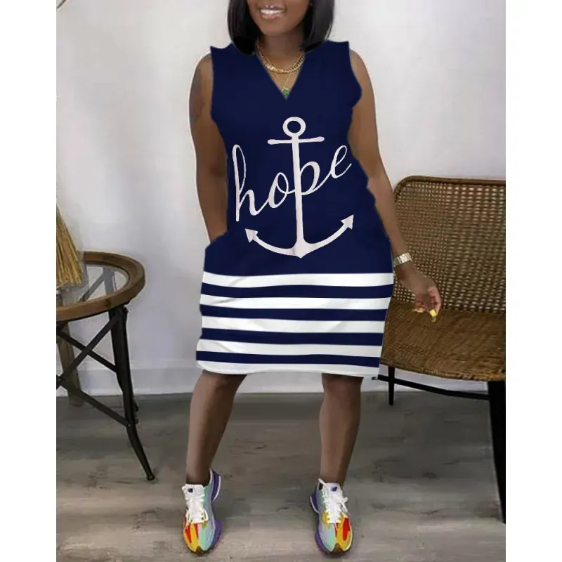 Women Fashion Casual V-Neck Sleeveless Loose Dress - Image 15