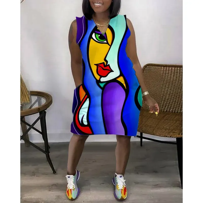 Women Fashion Casual V-Neck Sleeveless Loose Dress - Image 16