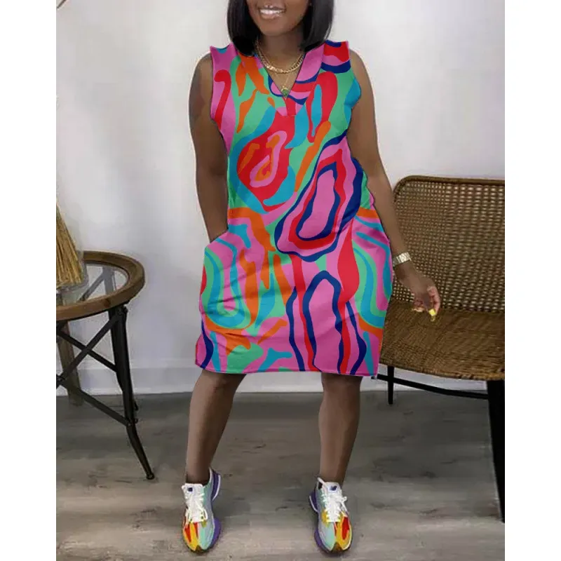 Women Fashion Casual V-Neck Sleeveless Loose Dress - Image 18