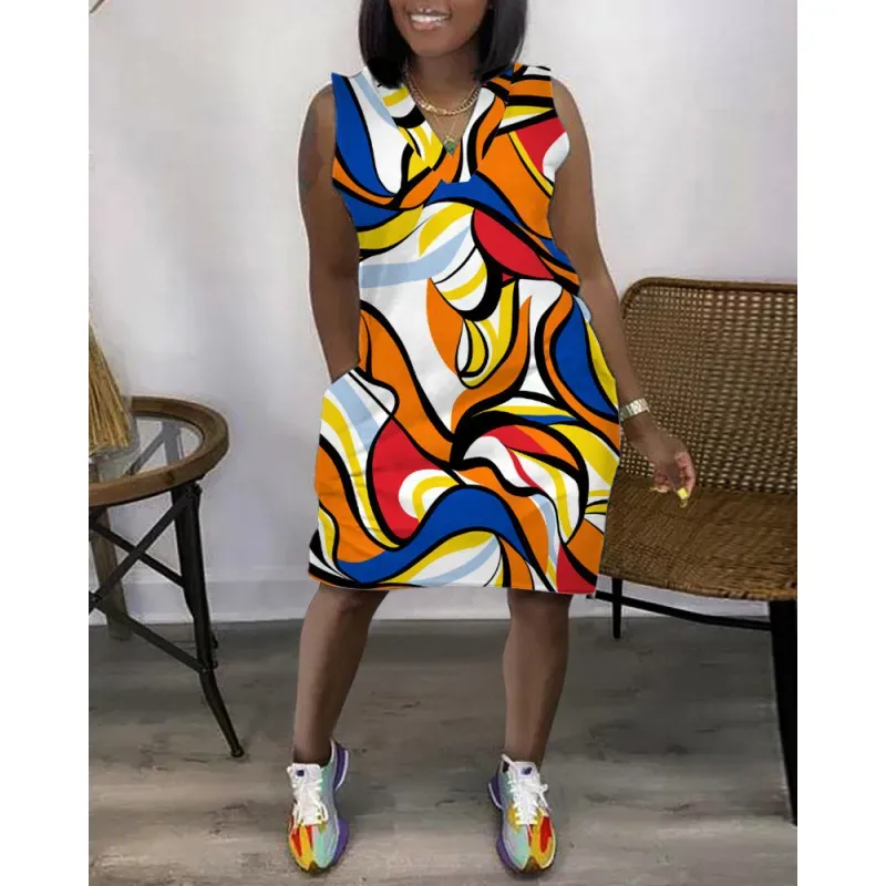 Women Fashion Casual V-Neck Sleeveless Loose Dress - Image 19