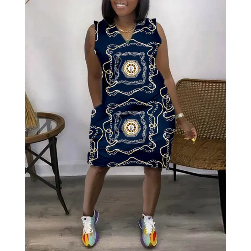 Women Fashion Casual V-Neck Sleeveless Loose Dress - Image 22