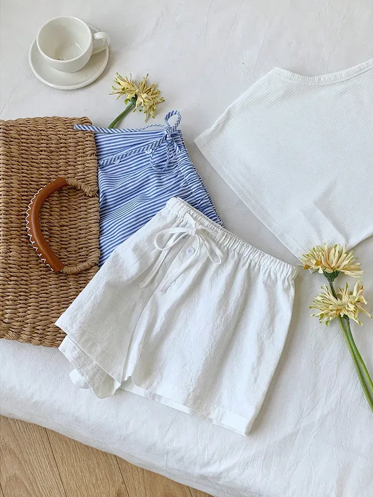 Casual Women Summer Stripe Drawstring Shorts - Image 4