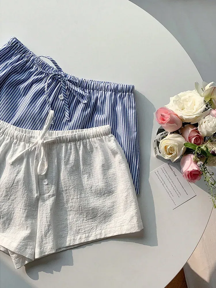 Casual Women Summer Stripe Drawstring Shorts - Image 5