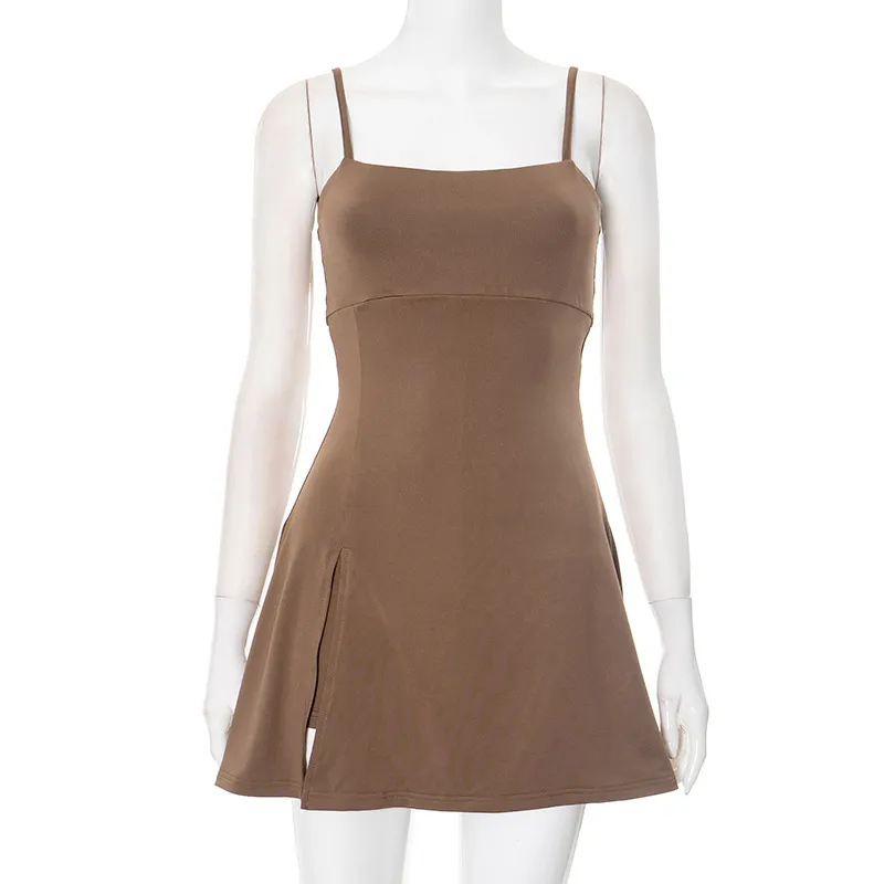 Women Fashion Sexy Solid Color Spaghetti Strap Backless Slim Fit Dress - Image 5