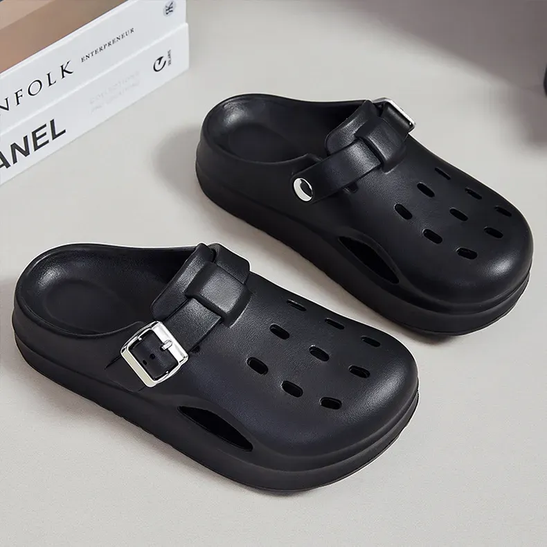 Women Fashion Casual Solid Color Thick-Soled Non-Slip Hole Shoes Slippers