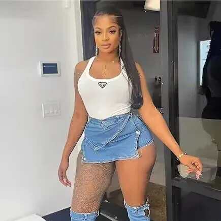 Women Fashion Sexy Irregular Solid Color Stretch Denim Shorts