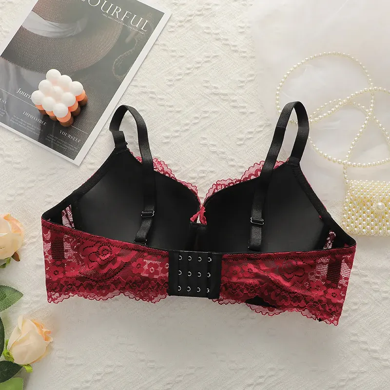 Women Fashion Plus Size Lace Adjustable Steel Ring Bra - Image 4