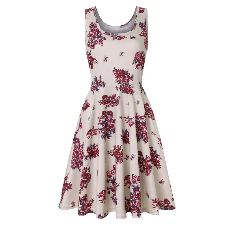 Women Fashion Casual Printed Round Neck Sleeveless Loose Dress - Image 5
