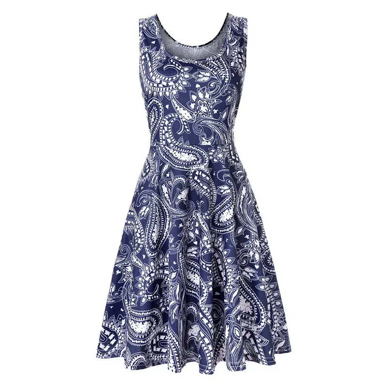 Women Fashion Casual Printed Round Neck Sleeveless Loose Dress - Image 7