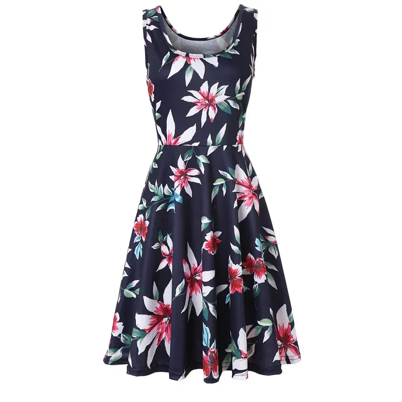 Women Fashion Casual Printed Round Neck Sleeveless Loose Dress - Image 8