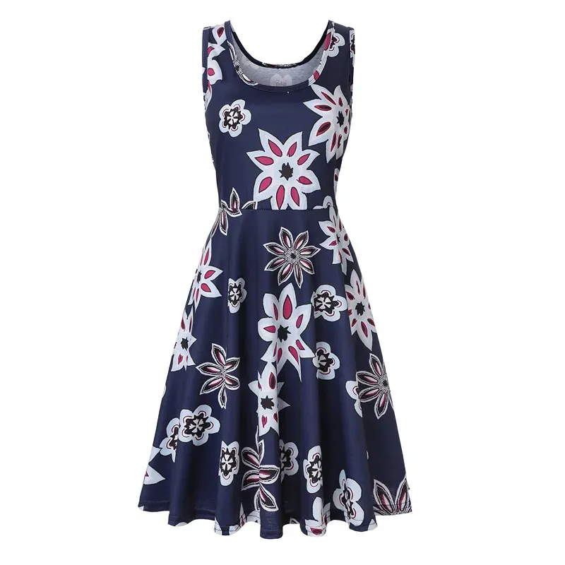 Women Fashion Casual Printed Round Neck Sleeveless Loose Dress - Image 9