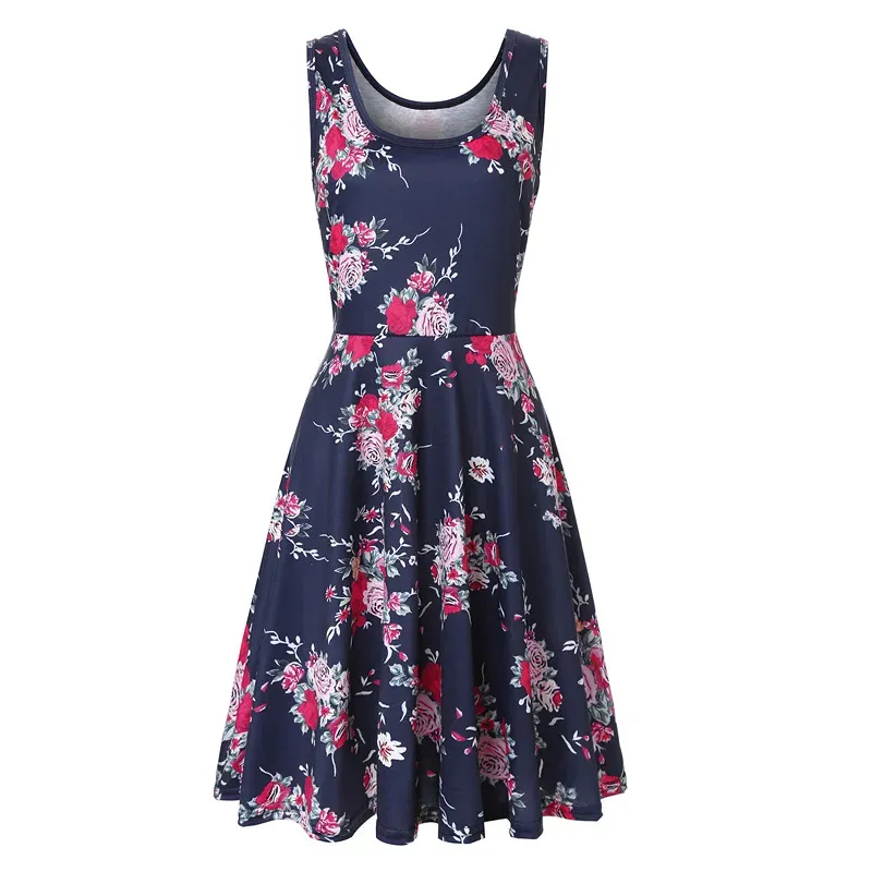Women Fashion Casual Printed Round Neck Sleeveless Loose Dress - Image 10