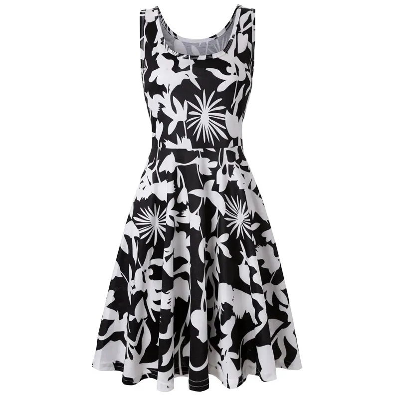 Women Fashion Casual Printed Round Neck Sleeveless Loose Dress - Image 19