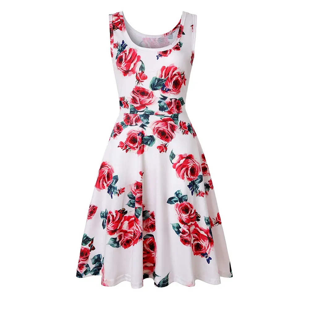 Women Fashion Casual Printed Round Neck Sleeveless Loose Dress - Image 23