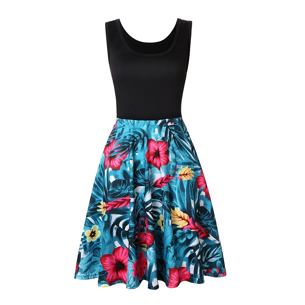 Women Fashion Casual Printed Round Neck Sleeveless Loose Dress - Image 24