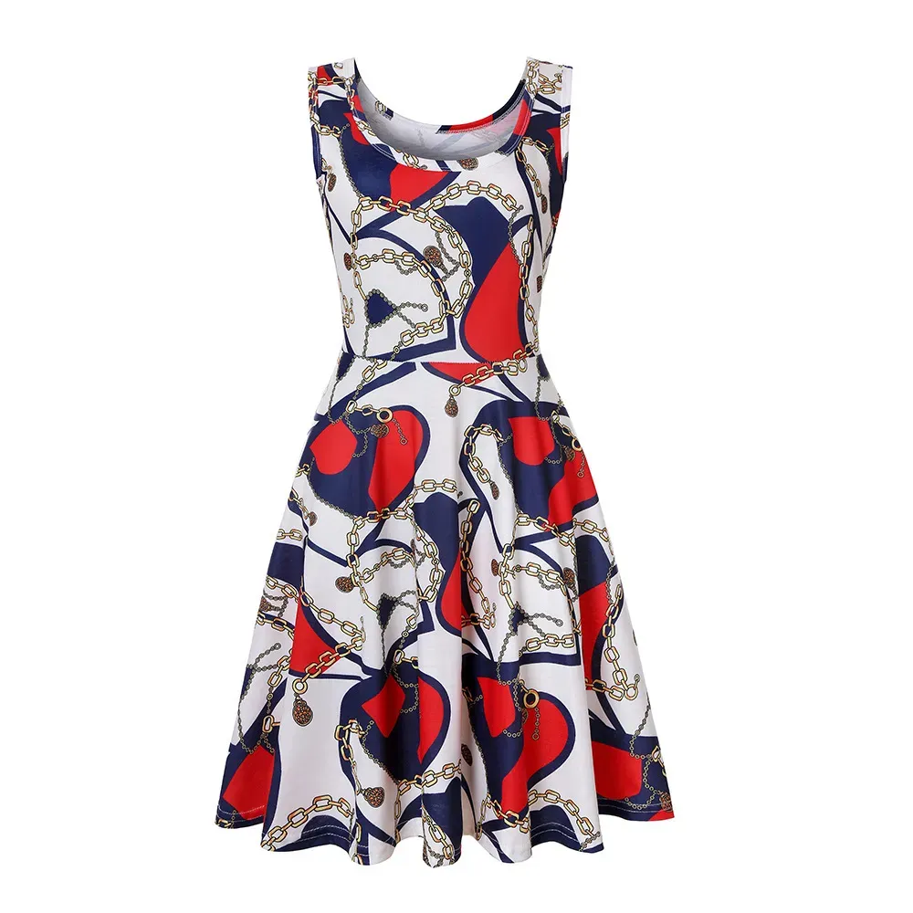 Women Fashion Casual Printed Round Neck Sleeveless Loose Dress - Image 26