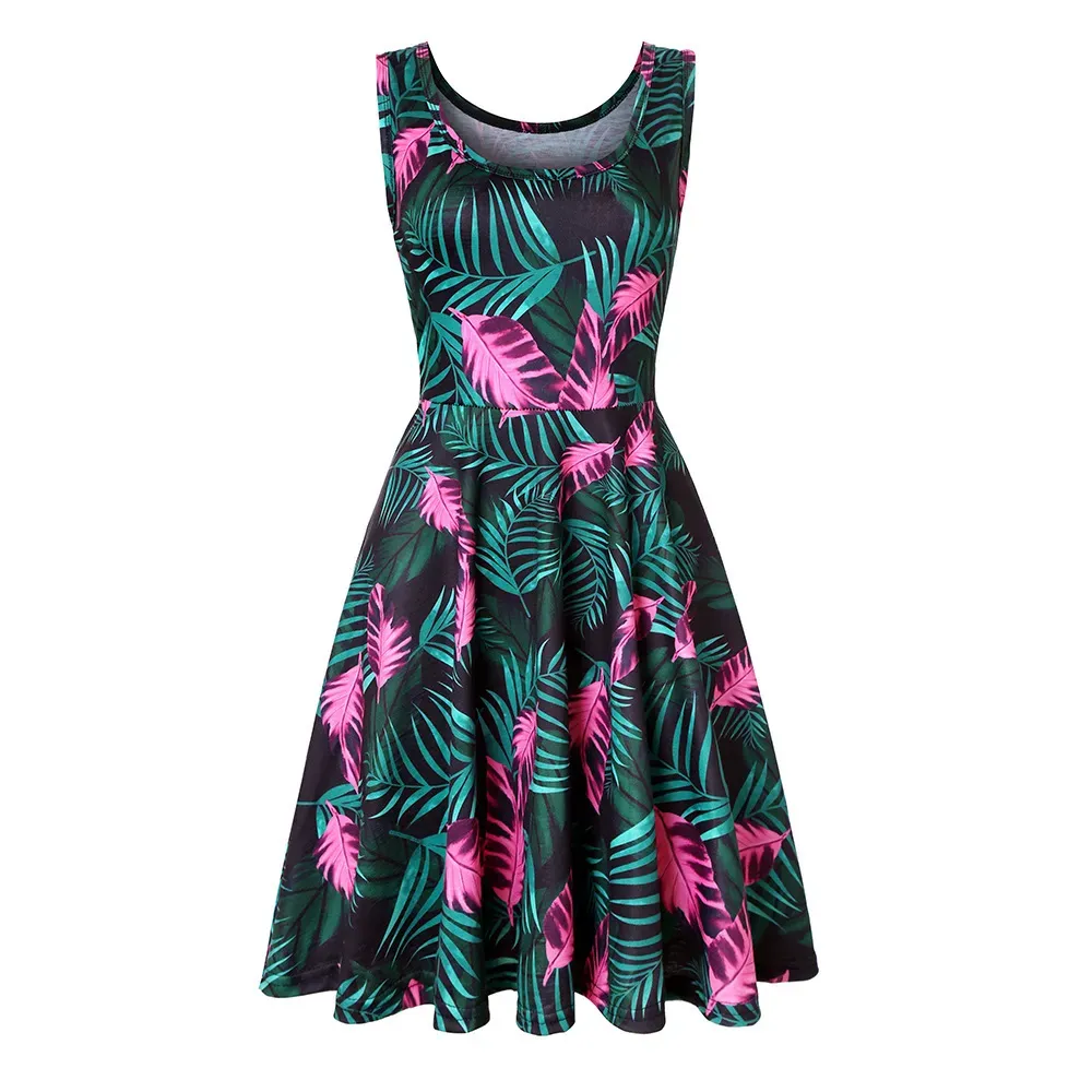 Women Fashion Casual Printed Round Neck Sleeveless Loose Dress - Image 27