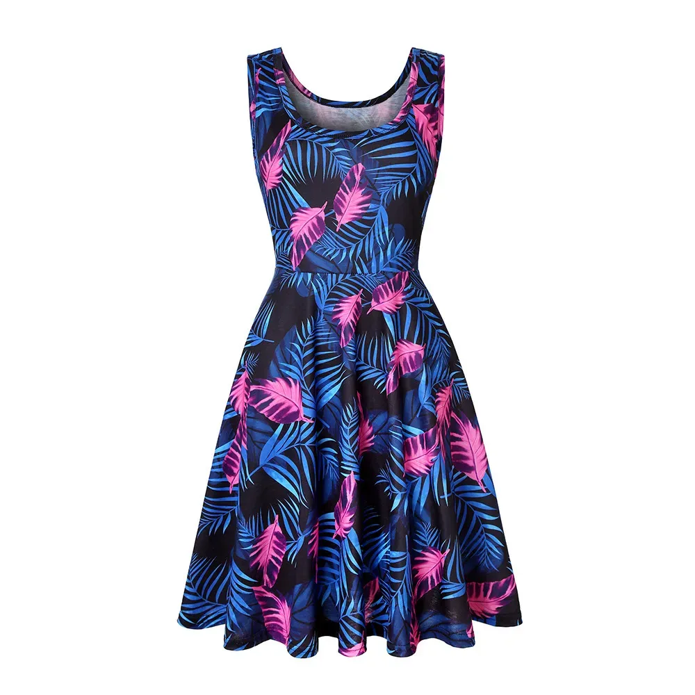 Women Fashion Casual Printed Round Neck Sleeveless Loose Dress - Image 28