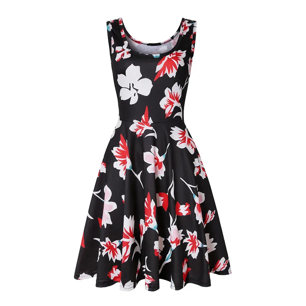 Women Fashion Casual Printed Round Neck Sleeveless Loose Dress - Image 29