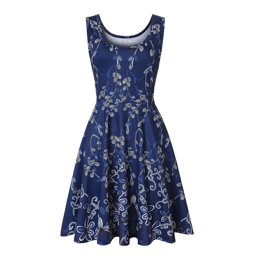 Women Fashion Casual Printed Round Neck Sleeveless Loose Dress - Image 30