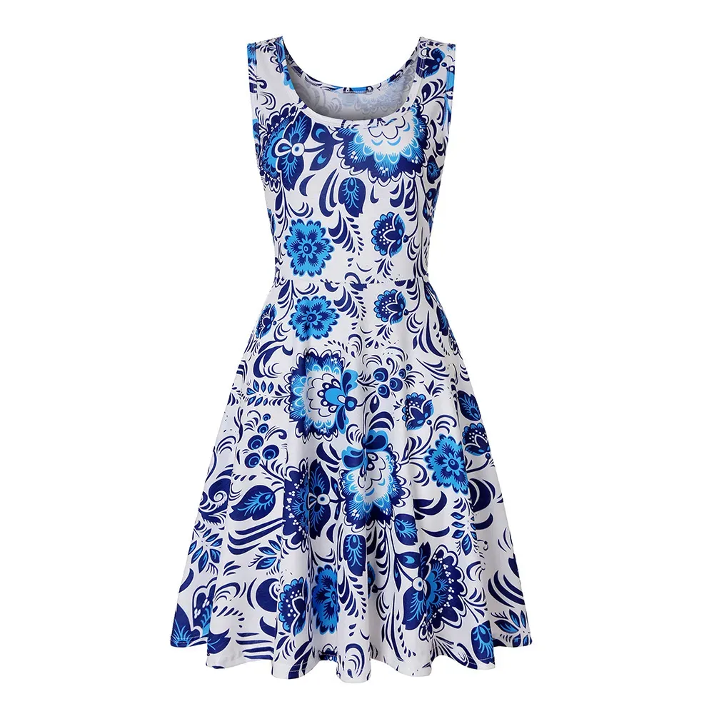 Women Fashion Casual Printed Round Neck Sleeveless Loose Dress - Image 31