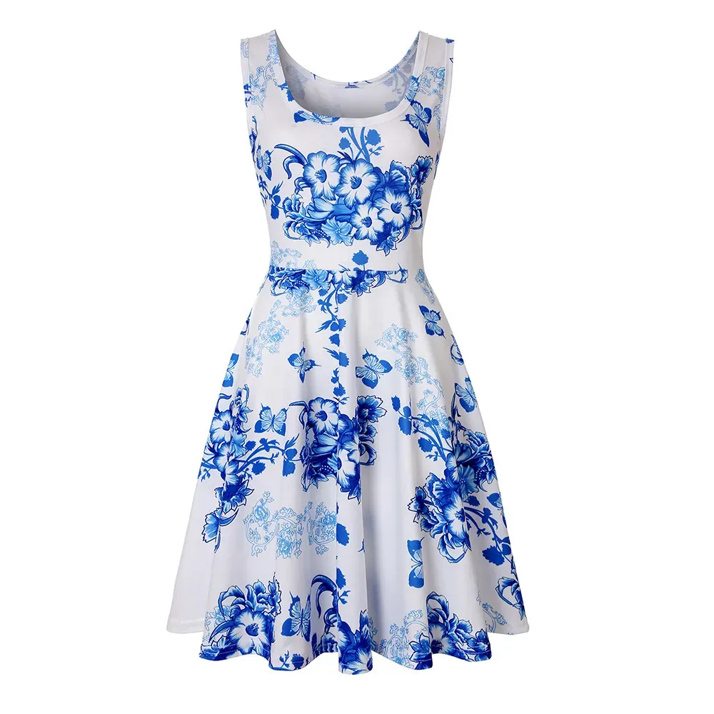 Women Fashion Casual Printed Round Neck Sleeveless Loose Dress - Image 32