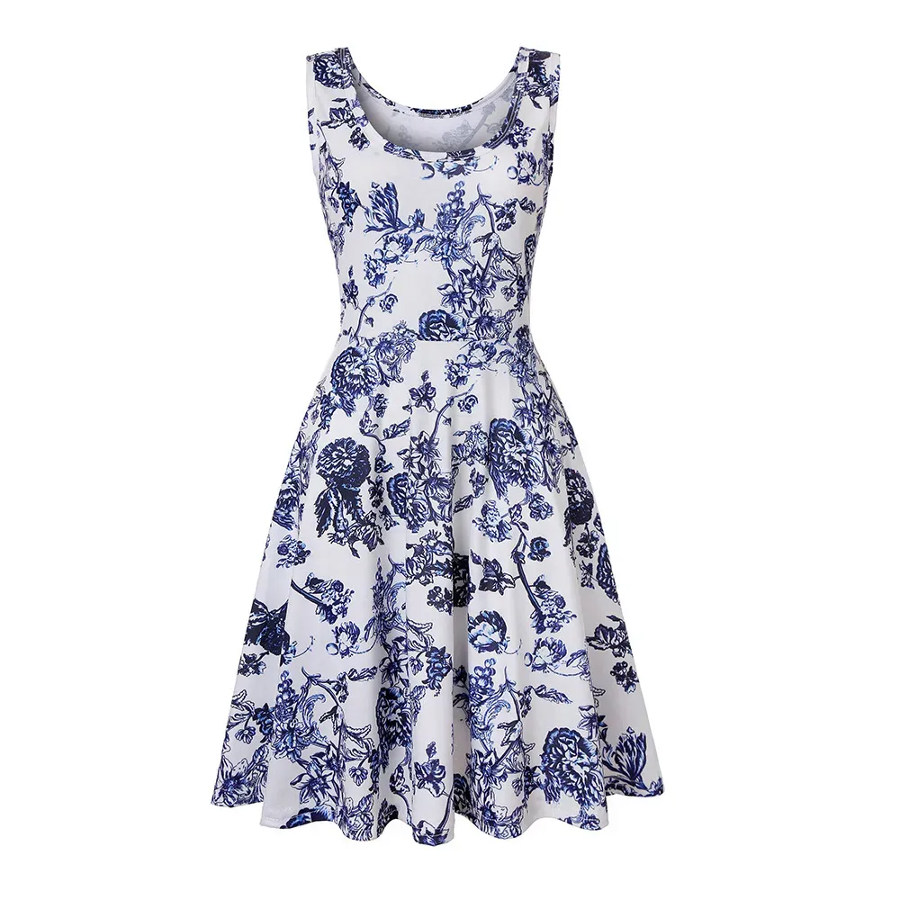 Women Fashion Casual Printed Round Neck Sleeveless Loose Dress - Image 33
