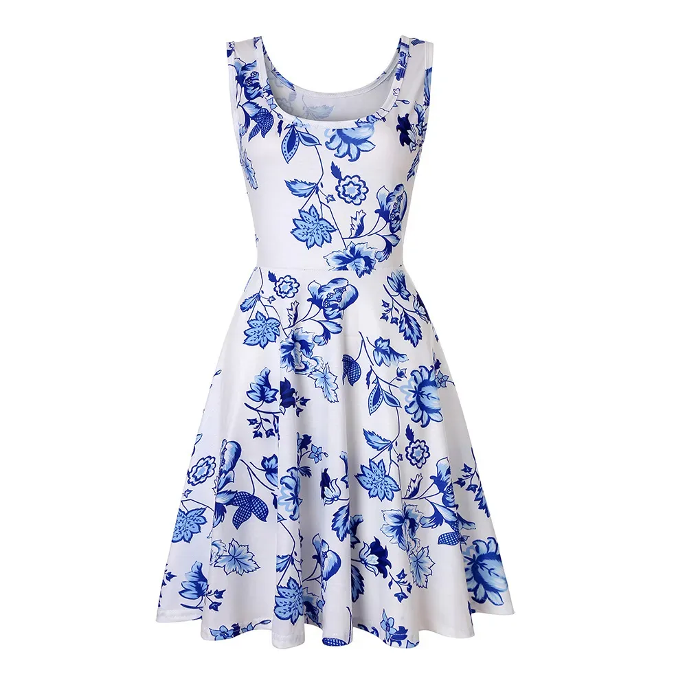 Women Fashion Casual Printed Round Neck Sleeveless Loose Dress - Image 34