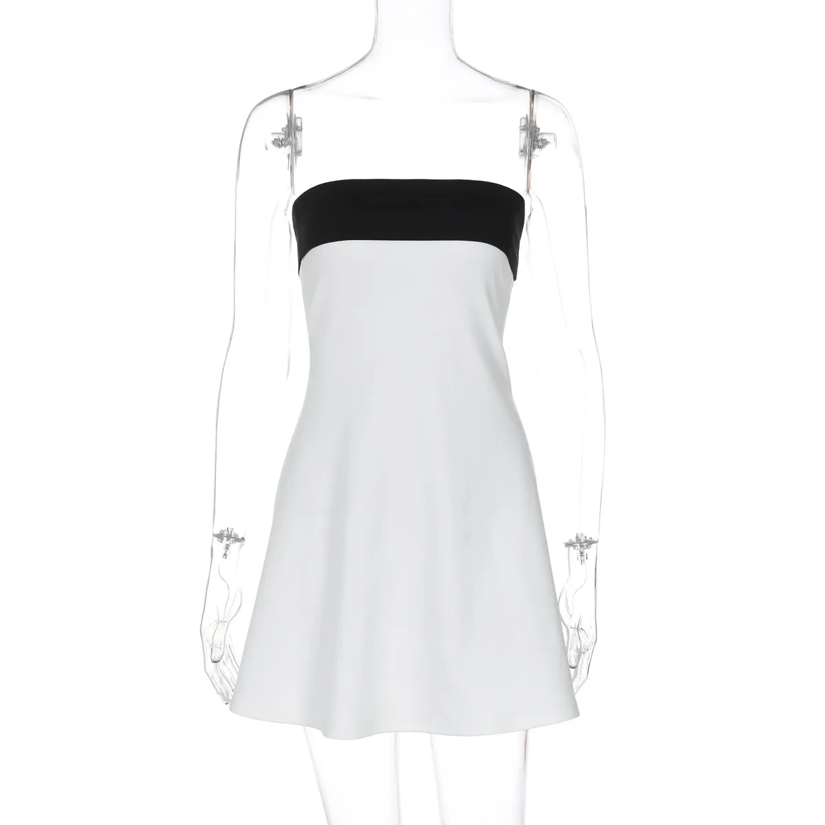 Women Fashion Sexy Contrast Color Tube Top Slim Fit Dress - Image 7