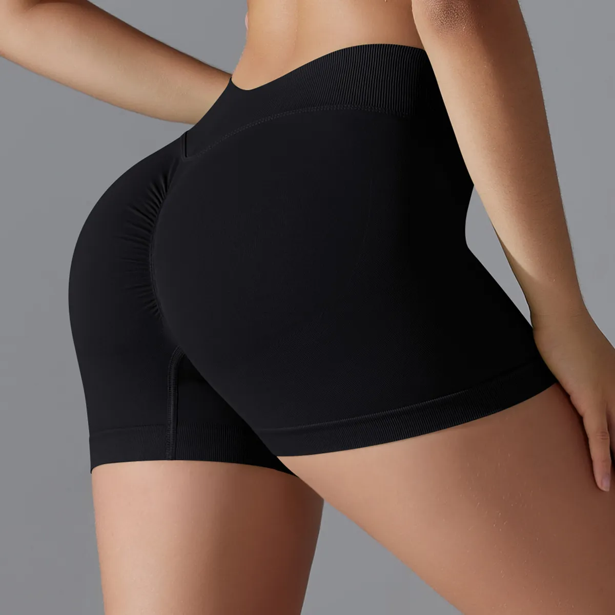 Women Fashion Sexy Solid Color Seamless Tight Yoga Sports Shorts - Image 5