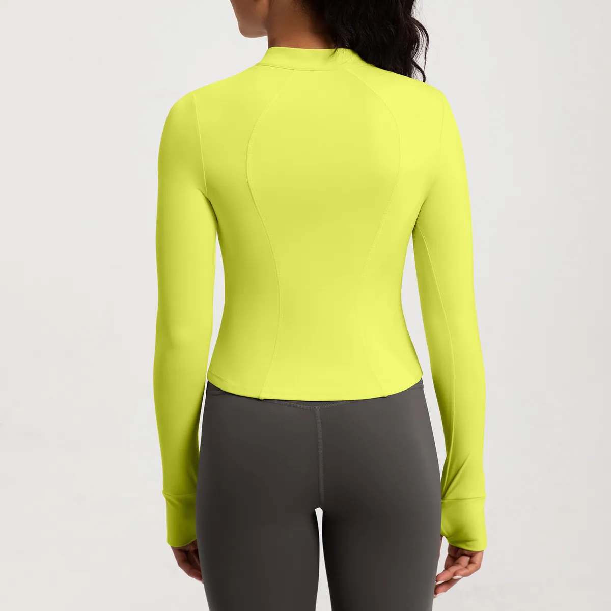 Women Fashion Solid Color Long-Sleeve Half-Zipper Tight Yoga Sports Top - Image 4